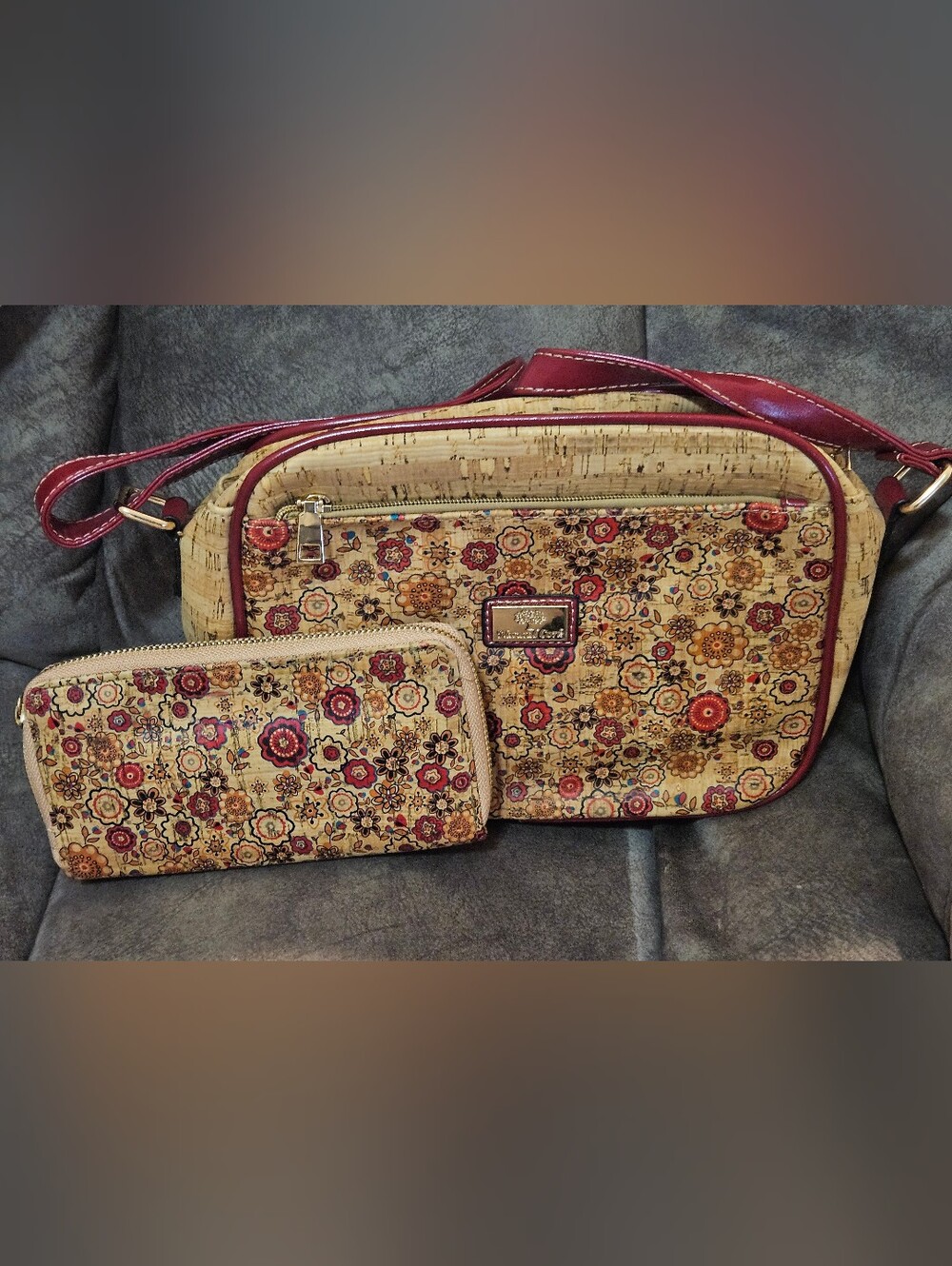 Floral Cork Crossbody Bag & Wallet